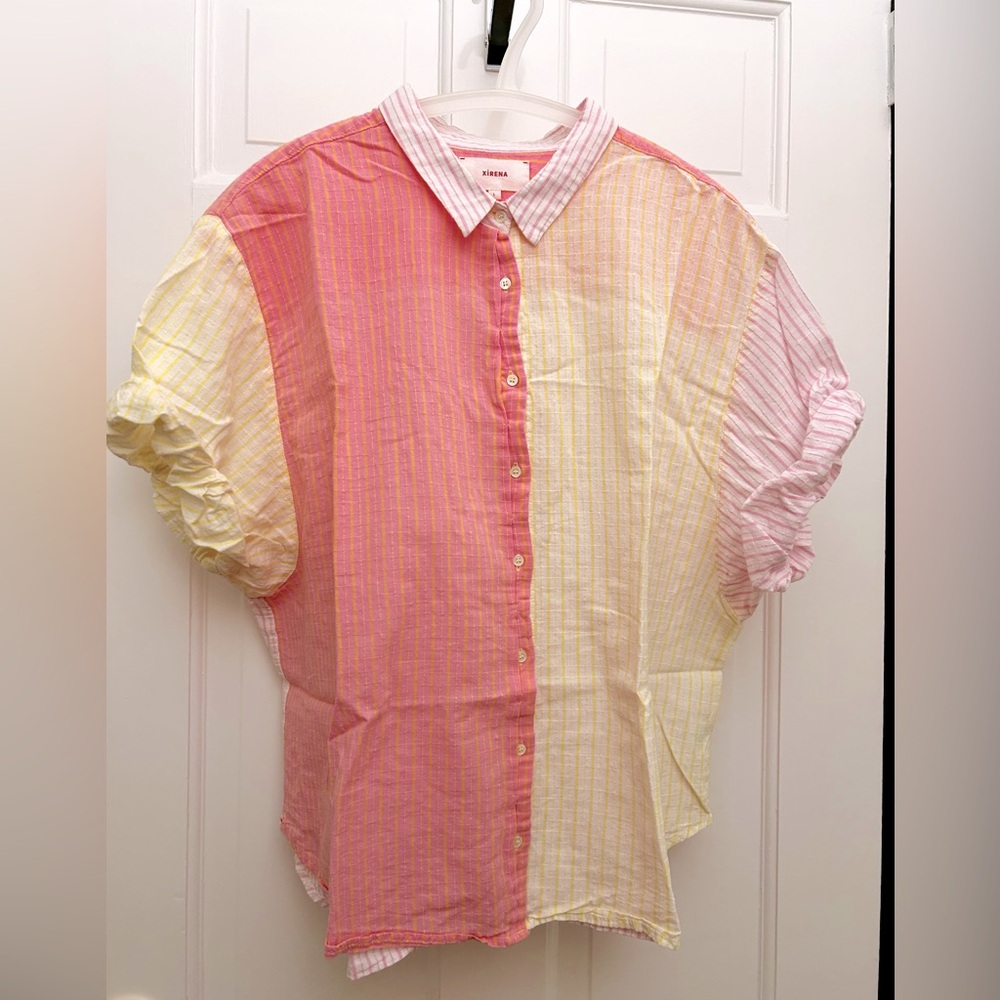 XIRENA Pink Soleil Chance Cotton Shirt Size Women’s L Large